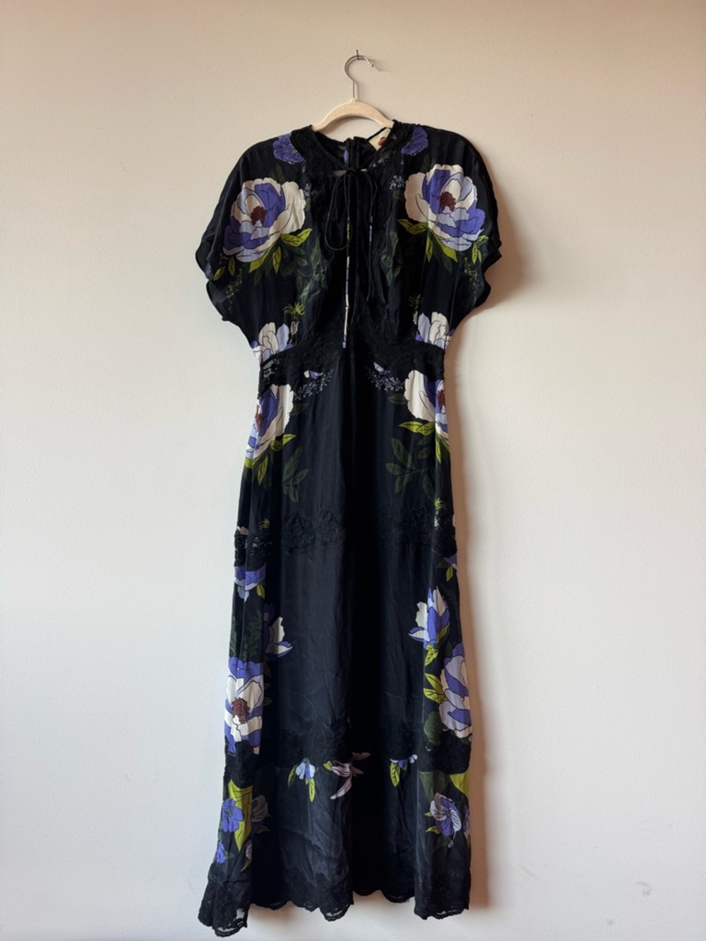 $298 Farm Rio Black floral Lace Maxi Dress Size Medium M *missing Slip* - Picture 5 of 12